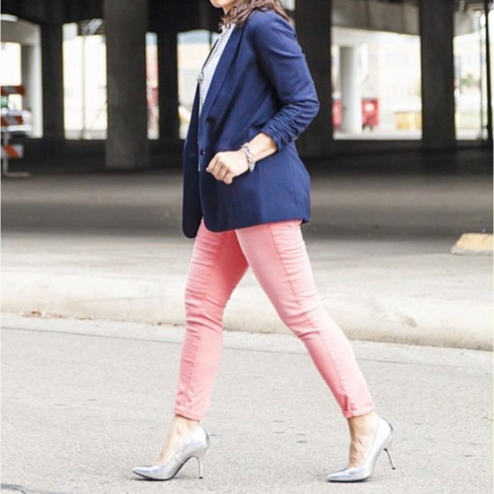 Express Stella Ankle Low Rise Jeans Pink Coral Peach Size 2 Faded